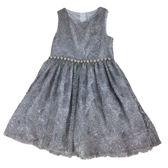 RARE EDITIONS Silver Tulle Lace Floral Princess Formal Layered Dress size 6X - Picture 1 of 16